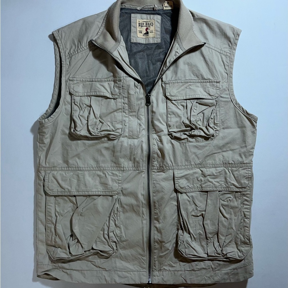 Red Head Safari Vest Mens Small Khaki Cotton Hunting Outdoor Pockets Bass Pro